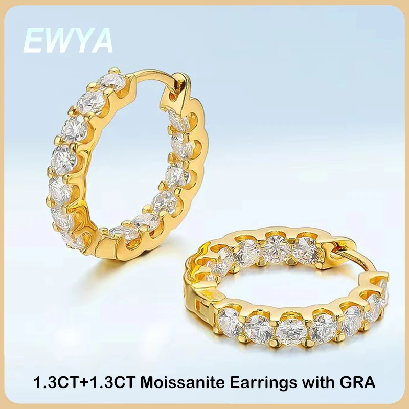 

EWYA Real 3mm 0.1ct GRA Certified Moissanite Hoop Earrings for Women S925 Sterling Silver Earring Fine Jewelry Christmas Gift