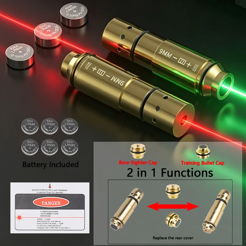 

Green Red Dot Training Bullet Dry Fire Laser Trainer Cartridge 9mm 380ACP 38SPL 40S&W 223Rem 45ACP 7.62x39 Training Bore Sight