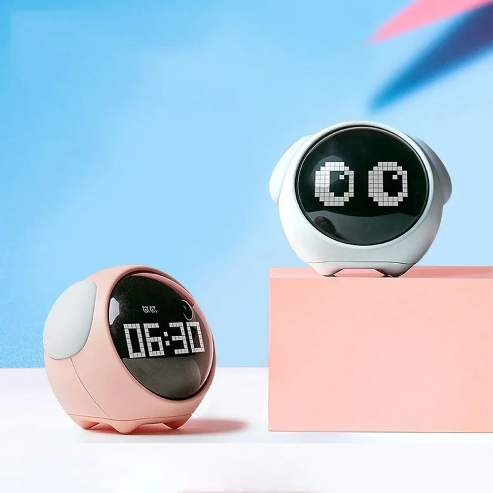 Child Alarm Clock Multifunctional Digital Emotion Table Clock with Light Cute Cartoon Bedside Alarm Clock for Kids USB Charging