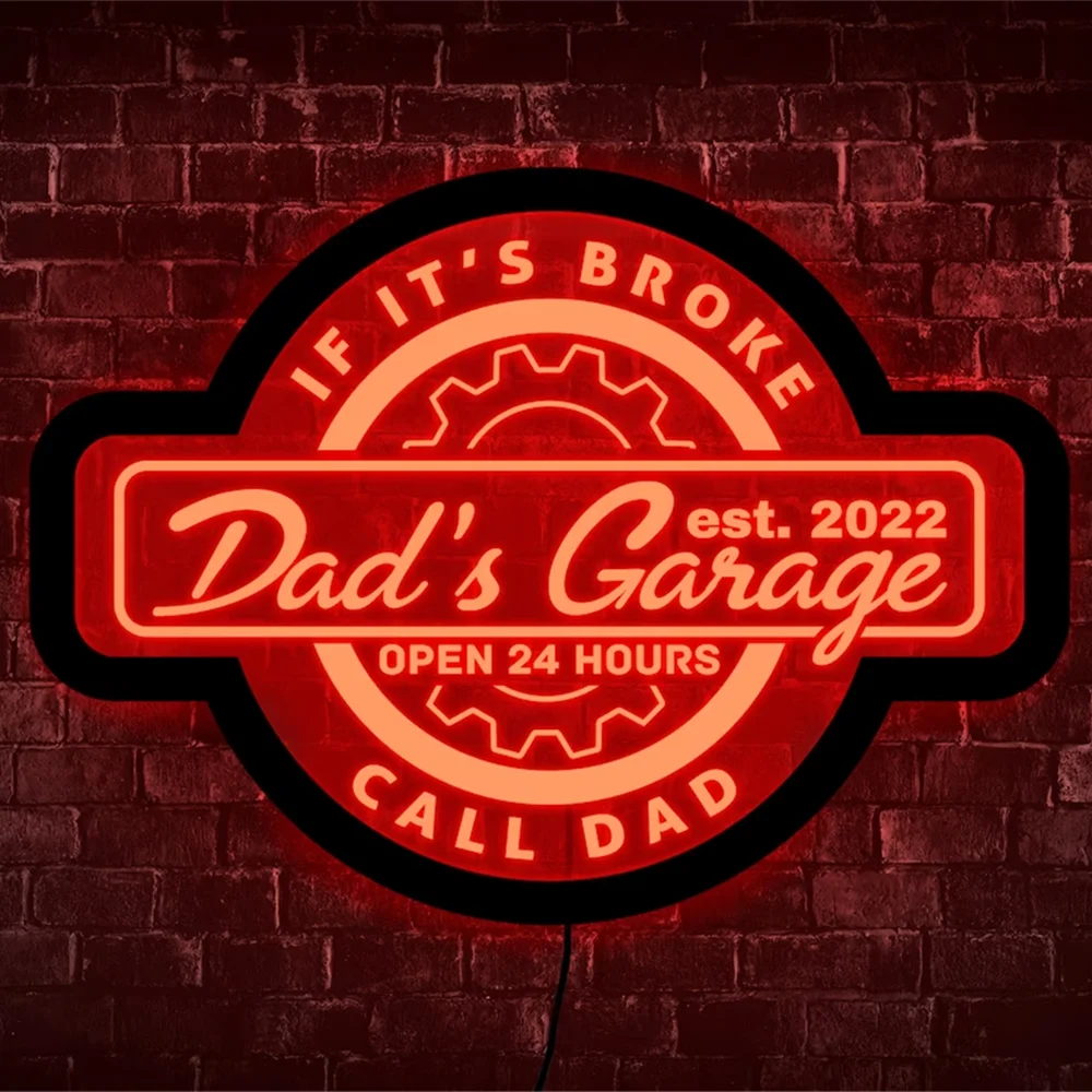 Personalized Dad's Garage Neon Sign for Father LED Wall Lamp Nightlights Custom Laser Engraving Name Wall Hanging Table Decor