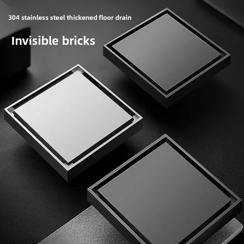 304 stainless steel square invisible floor drain can be inlaid with brick hidden gun gray shower room toilet bathroom deodorant