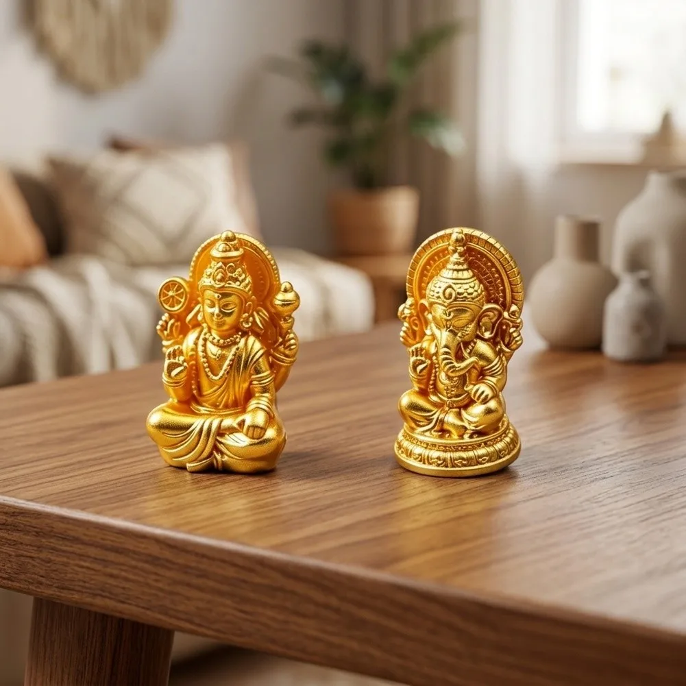 50pcs Resin Ganesha Figurines Indian Elephant Head God Statue 2.9x1.9x1.4cm 3x1.8x1.7cm Golden For Tiny Space Decor