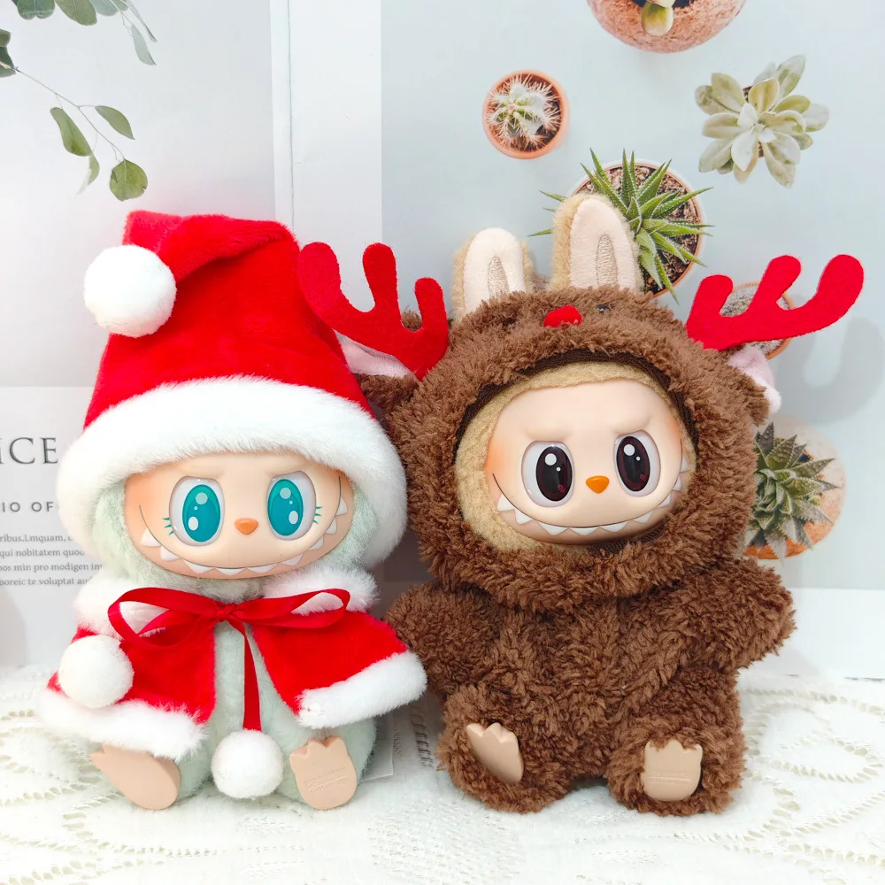Mini vestiti per bambole di peluche Accessori per abiti per la Corea Kpop Labubu V2 Idol Sit down festa di Natale biscotto uomo amore cappello Abbigliamento
