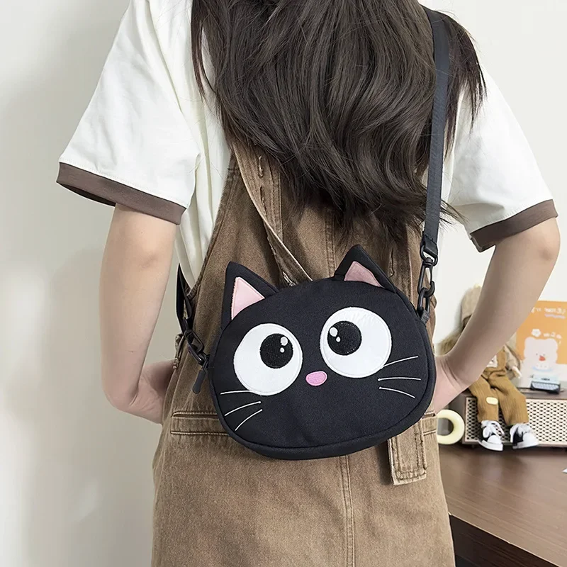 Cute big eyes little black cat cartoon crossbody bag female ins girls small shoulder bag women mobile phone bag