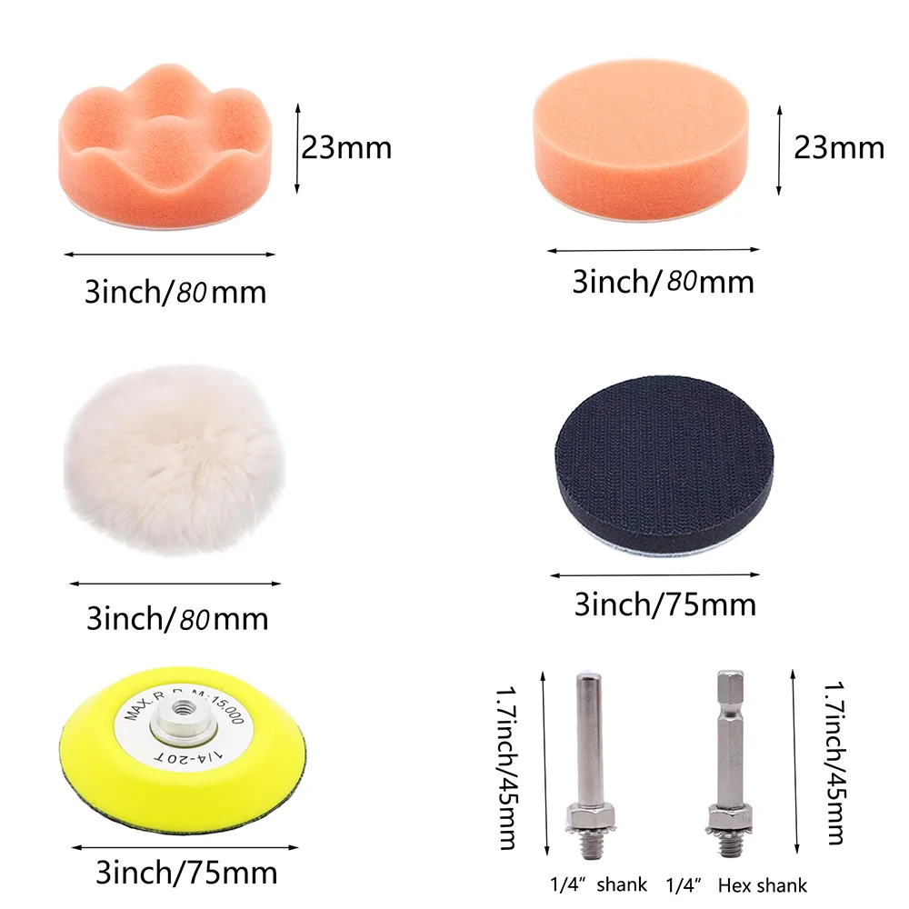 

3-дюймовая влажная и сухая наждачная бумага, 129 шт., зернистость 60-10000 с шлифовальной губкой с хвостовиком 1/4 дюйма и мягкой полировальной подушечкой