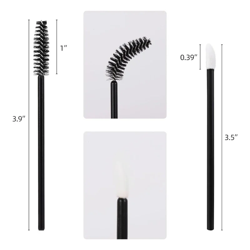100 Stück Spoolies Mascara-Stäbe und Lippenpinsel-Stäbe, Einweg-Wimpernbürsten, Lippenstift-Tester, Make-up-Applikator-Werkzeug (schwarz)
