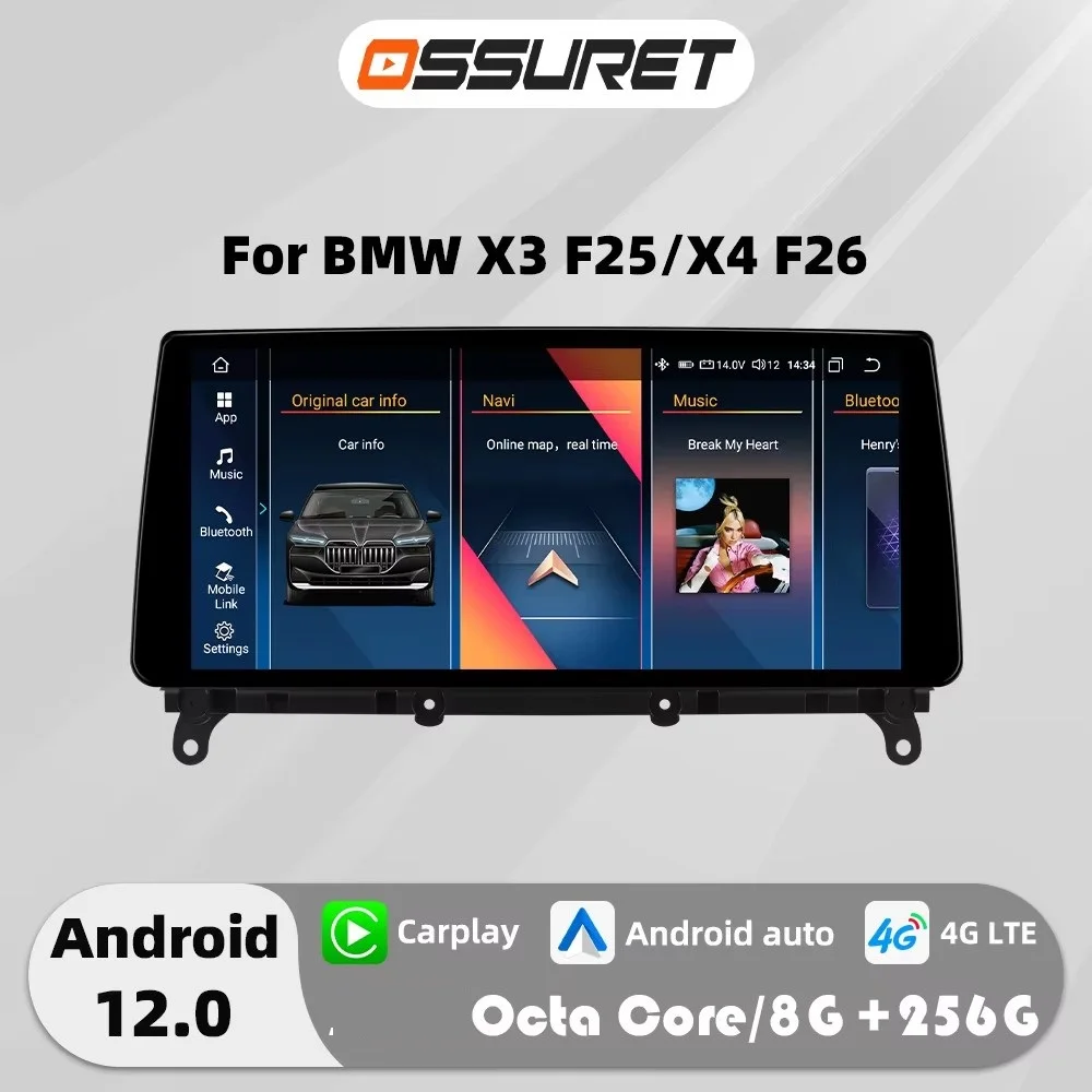 

10.25"Carplay Android 13 Autoradio For BMW X3 X4 F26 F25 CIC NBT Auto Multimedia Player 4G GPS navi Stereo 2din Head Unit Screen