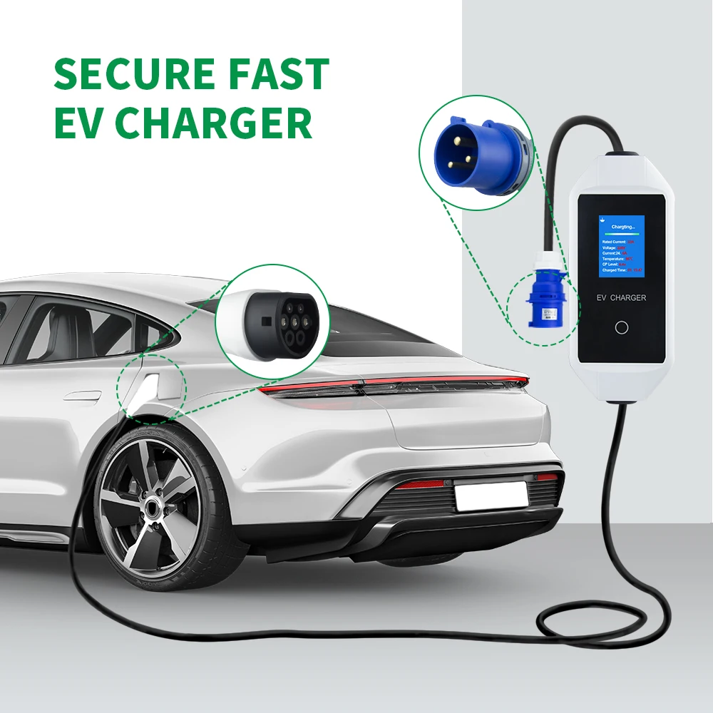 EV Portable Charger 7KW 32A 1P Type2 EVSE Charging Box Electric Car Charger CEE Plug IEC62196-2 Electric Vehicle Charger