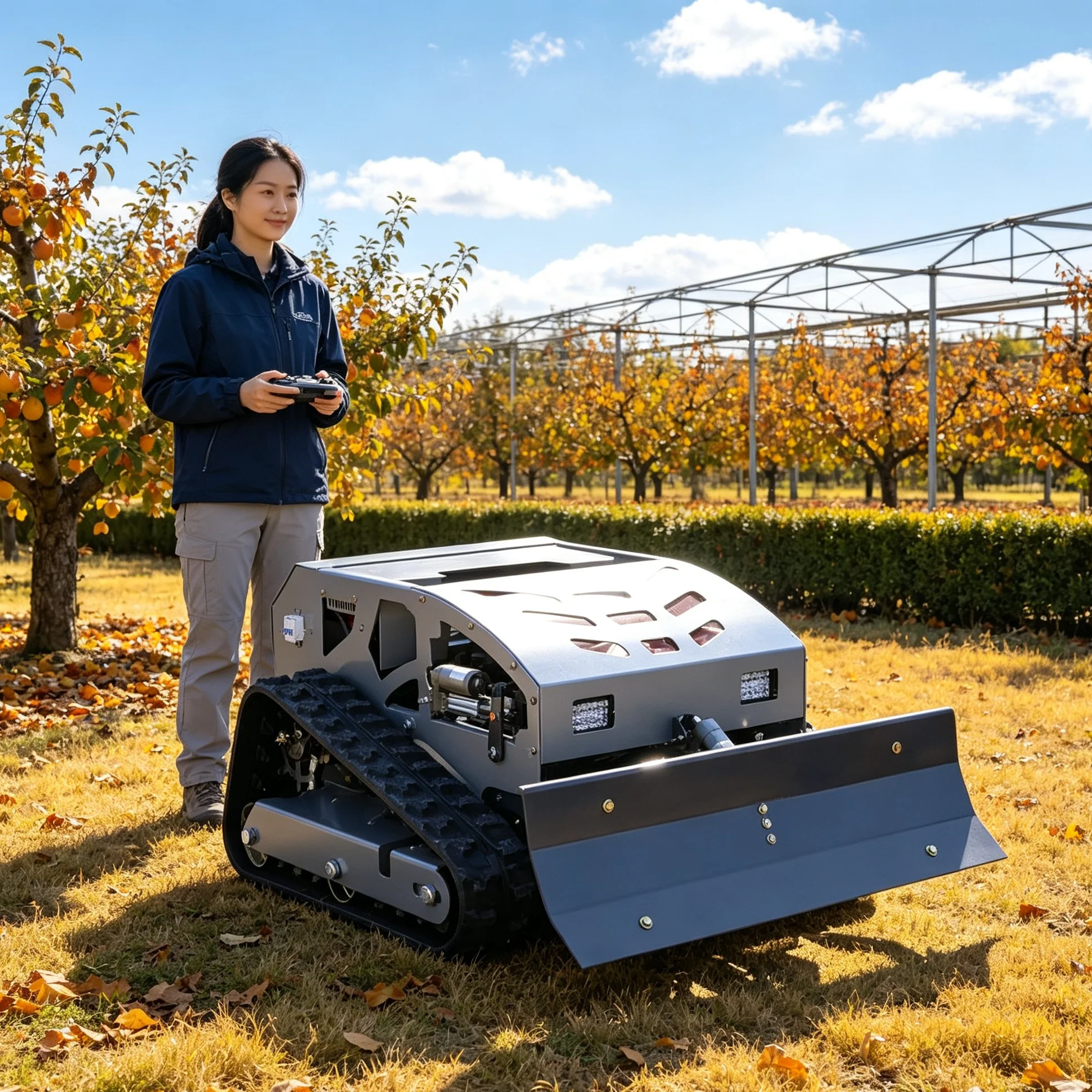 Customized for mountain resort orchard land 550H tracked self‑propelled lawn mower, auxiliary snow shovel kit, all‑terrain adapt