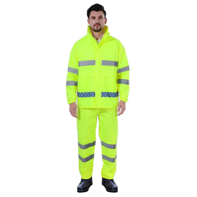 Reflective Rain Jacket and Pants Set Safety Jacket and Pants Suit Waterproof Hi Vis Bicycle Suit Cycling Clothing Motorcycle