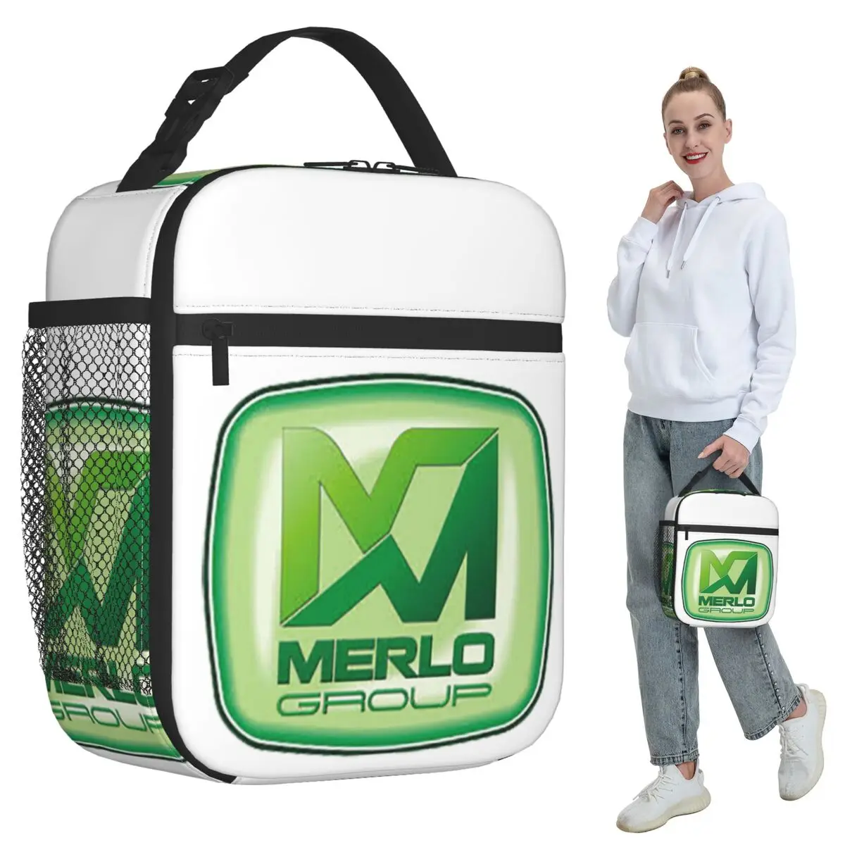 

Merlo Logo Insulated Lunch Bag for Women Office Cooler Thermal Food Box Tote Portable Lunch Boxes Container