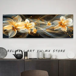Light Luxury Streamer Golden Flower Poster and Prints,Canvas Painting, Wall Art Picture for Living Room Home Decor No Frame