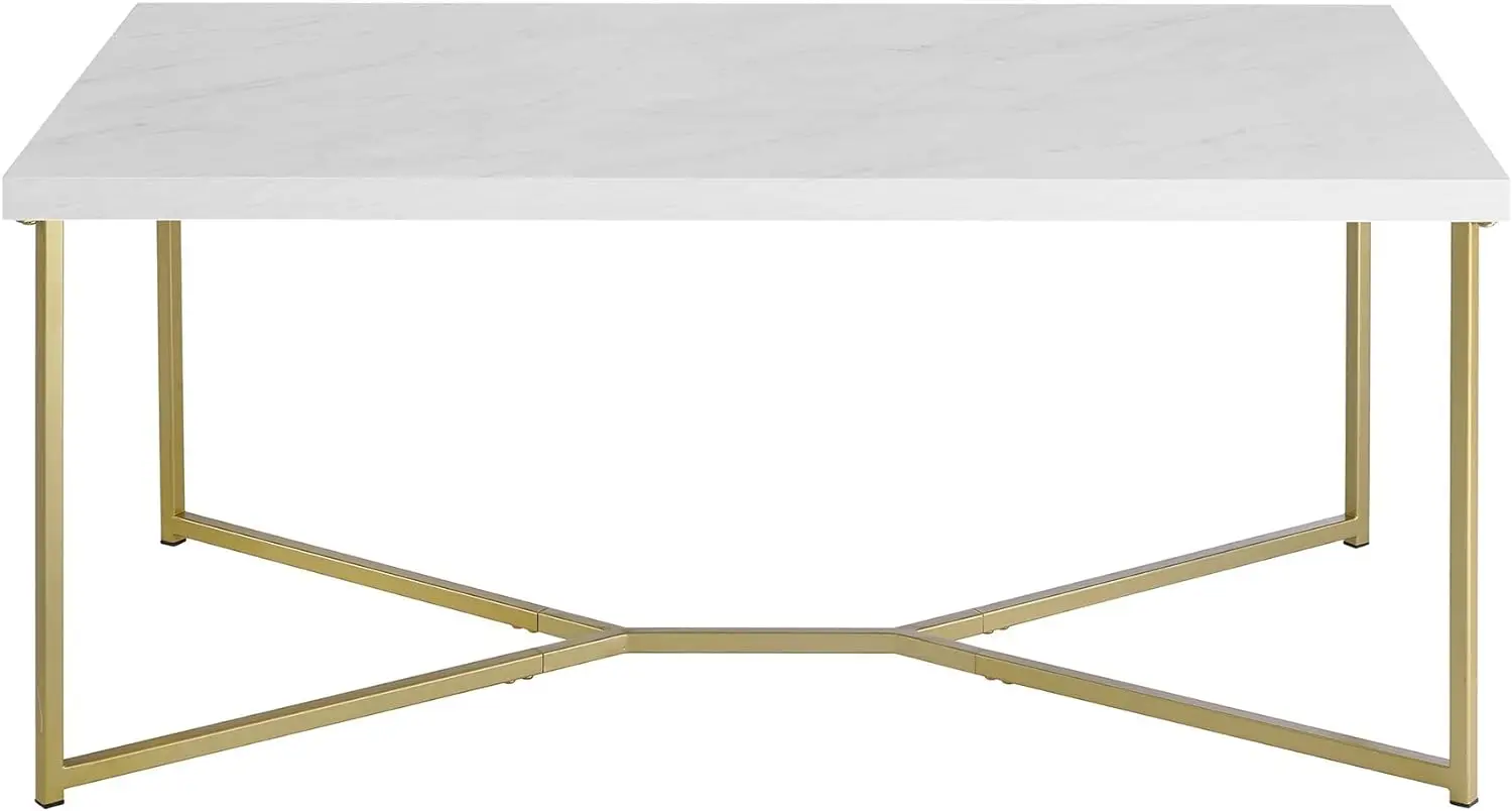 US Modern Gold Console Table, 39 "mesa de entrada com mármore falso branco, mobília da sala