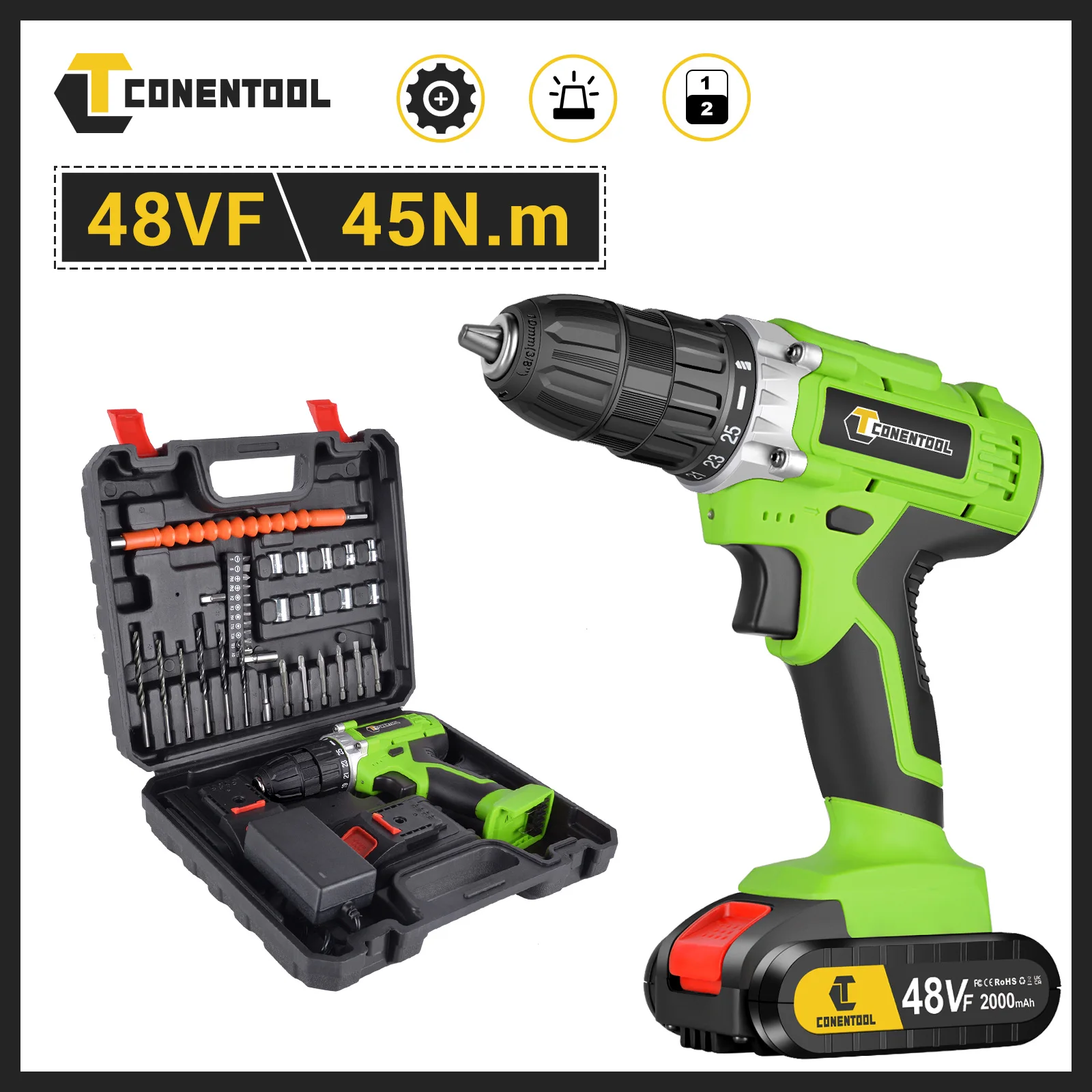 Electric Screwdriver 48V Lithium-Ion, 36Pcs Cordless Drill Driver Set, LED Work Light, Electric Drill Quick Changer Power Tool