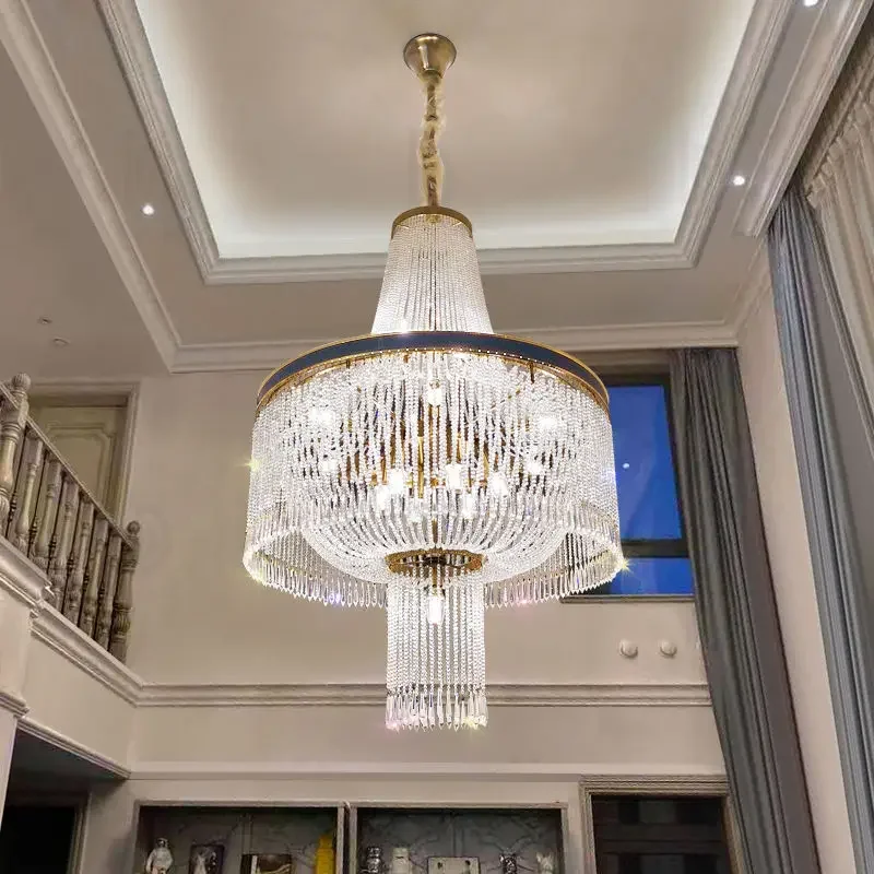 

Modern Large Crystal Chandelier Luxury Villa Living Room Hollow Cladding Spiral Staircase Decorative Lighting Fixture