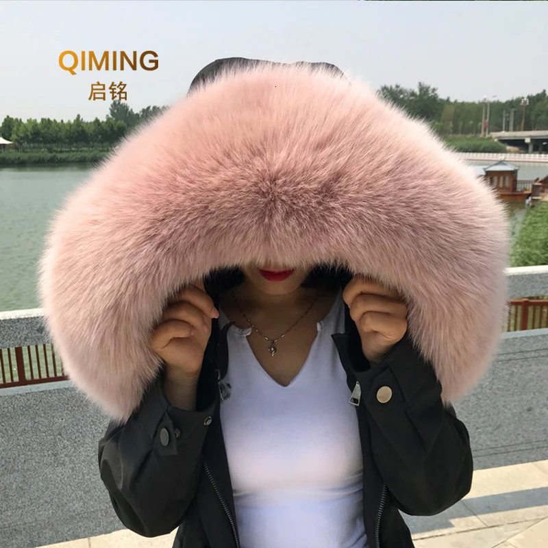 100% Real Fox Fur Collar Winter Woman Natural Fluffy Fur Gray Collar Real Fur Shawl Raccoon Collar Fur Scarf Women Luxury