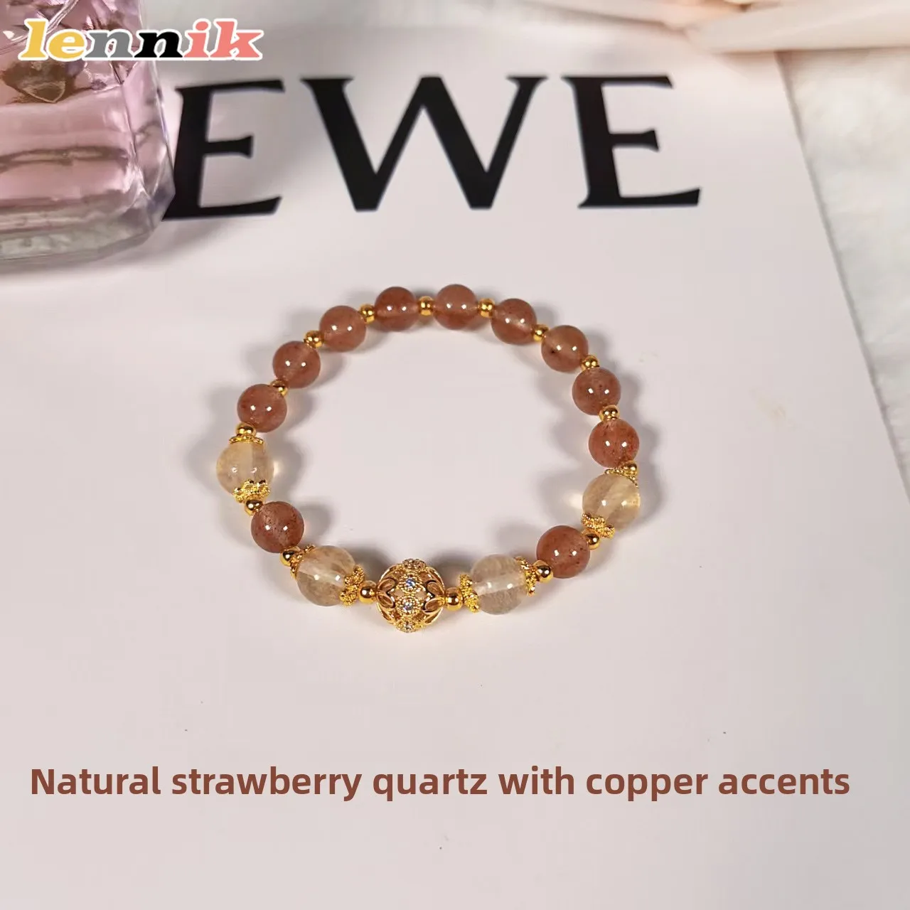 سوار كوارتز فراولة للنساء، خرز جذب الثروة الجمالية الرائعة، مجوهرات نجاح الوظيفي لزهر الخوخ لصديقتك