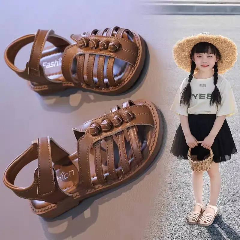 Girls' Baotou Sandals 2024 Summer New Children's Beach Shoes Little Girls Princess Shoes Big Children Roman Sandals