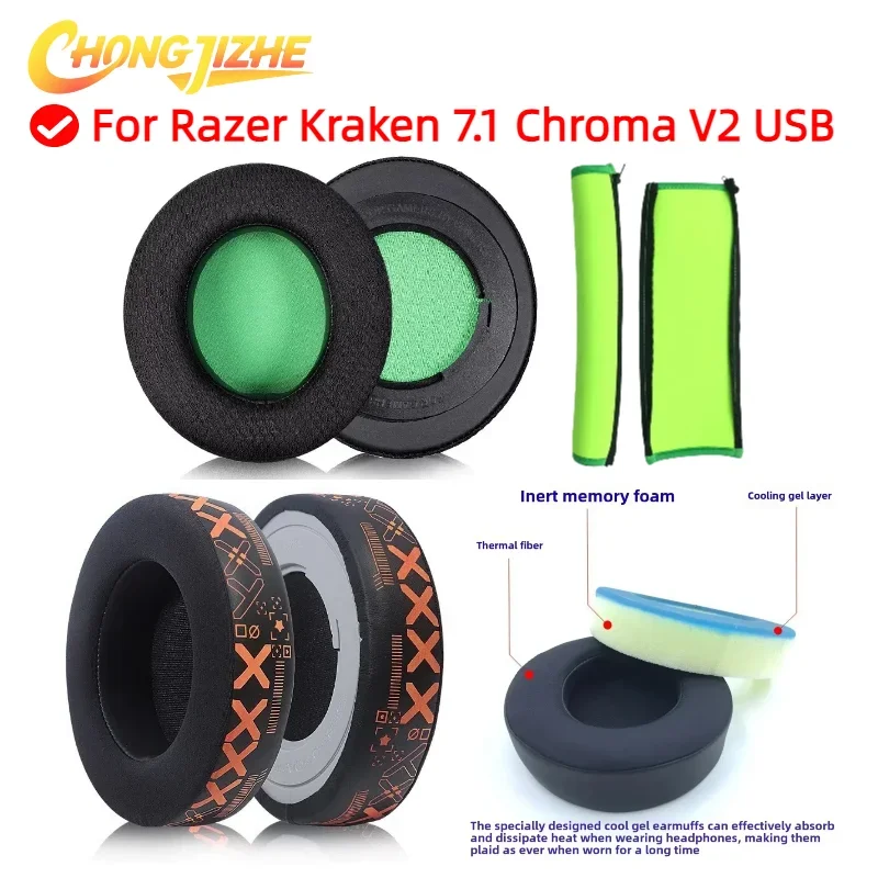 Replacement Ear Pads for Razer Kraken 7.1 Chroma V2 USB Headphones Sleeves Cover Case Repair Parts Ear Cups Earmuffs 5.18