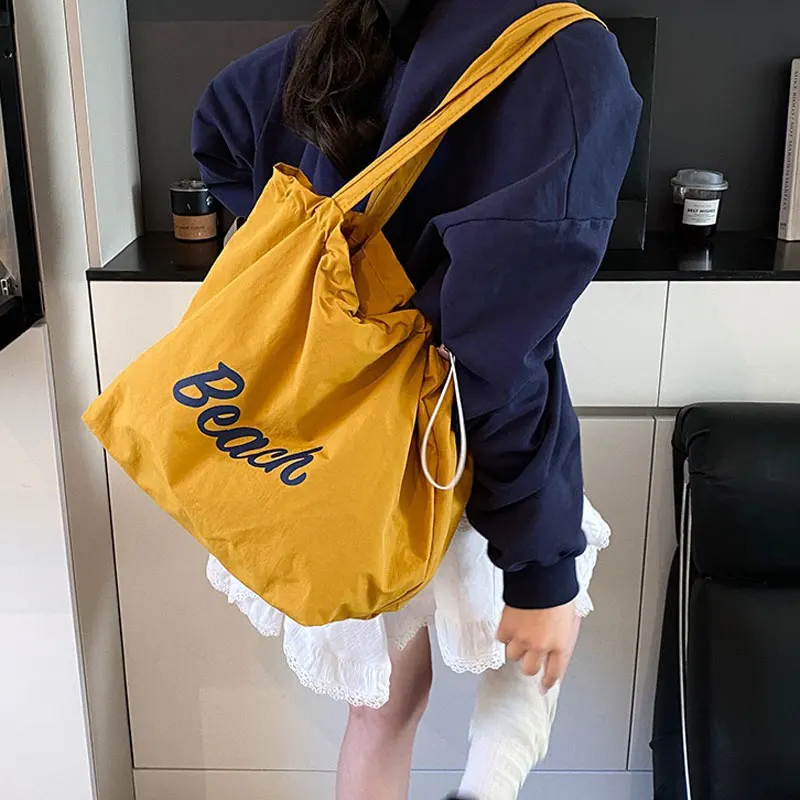 Korean Style Letter Printing Casual Tote Bag Large Capacity Light Weight Shoulder Shopping Bag Laze Style Versatile Travel Bag