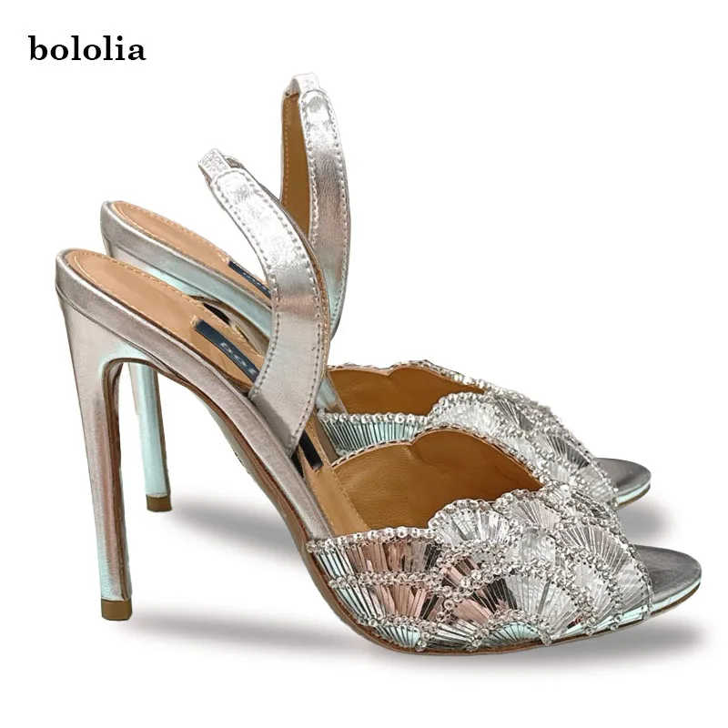 

BOLOLIA High Quality Women's New Gold Sexy Sequin High-heeled Sandals Wedding Party Plus Size Oxhide Sole Sandals