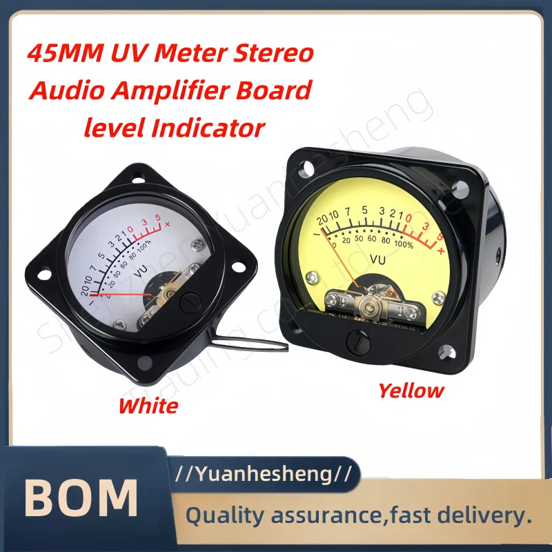 2pcs/45MM VU MeterLevel meter stereo audio player panel signal strength display adjustment device with a driver