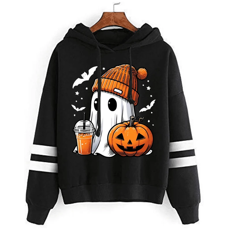 

New Y2K Hoodie Cute Halloween Ghost Pumpkin Bat Print Women Pullover Spooky Season Horror Style Long Sleeve Streetwear Hooded