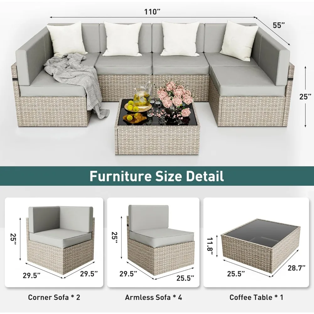 Patio Furniture Set, 7 Pieces Modular Outdoor Sectional,Wicker Patio Sectional Sofa Conversation Set Rattan Sofa