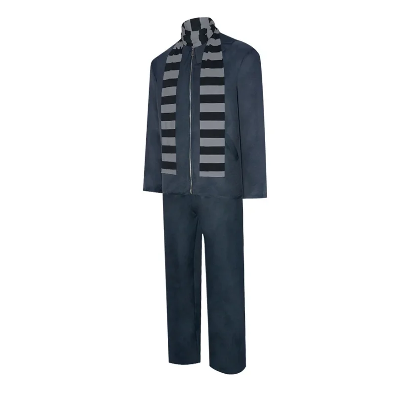 Película Despicable Me Gru Cosplay uniformes oscuros traje Gru hombres adultos abrigo pantalones bufanda traje de fantasía para Halloween Navidad