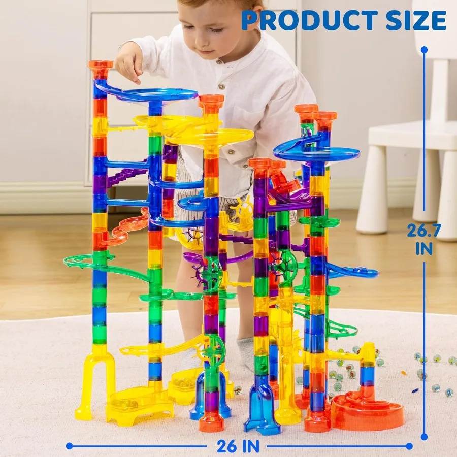 JOYIN 207Pcs Glowing Marble Run Construction Building Blocks Toys with 5 Glow in The Dark Glass Marbles STEM Toy for Boys and G