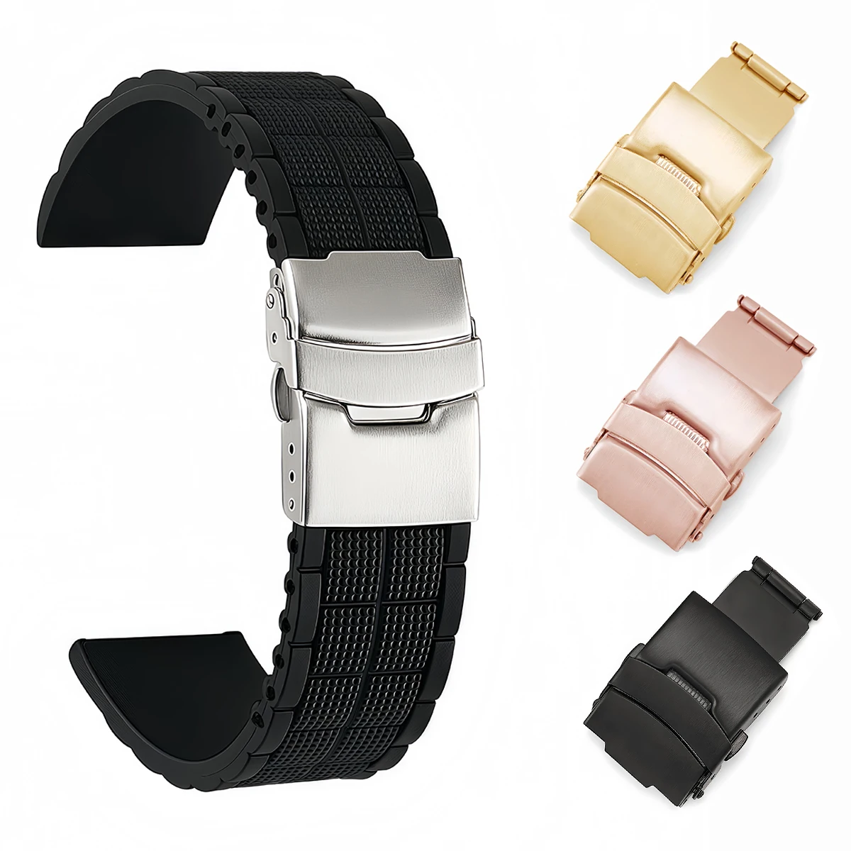 Edelstahl-Armbandverschluss, Faltschließe, Verbindung, Doppeldruck, 12/14/1618/20/22/24 mm, Ersatzzubehör für Uhrenarmbänder