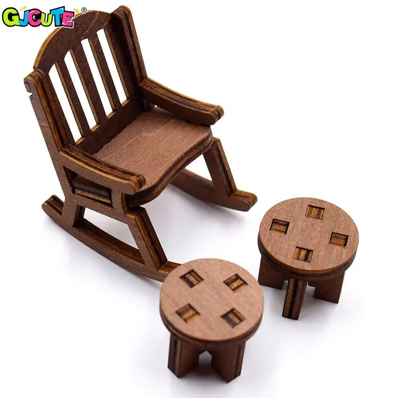 Mini Mesa de parque para casa de muñecas, taburete de banco en miniatura, mecedora, muebles de casa de muñecas, accesorios para niños, juguete de