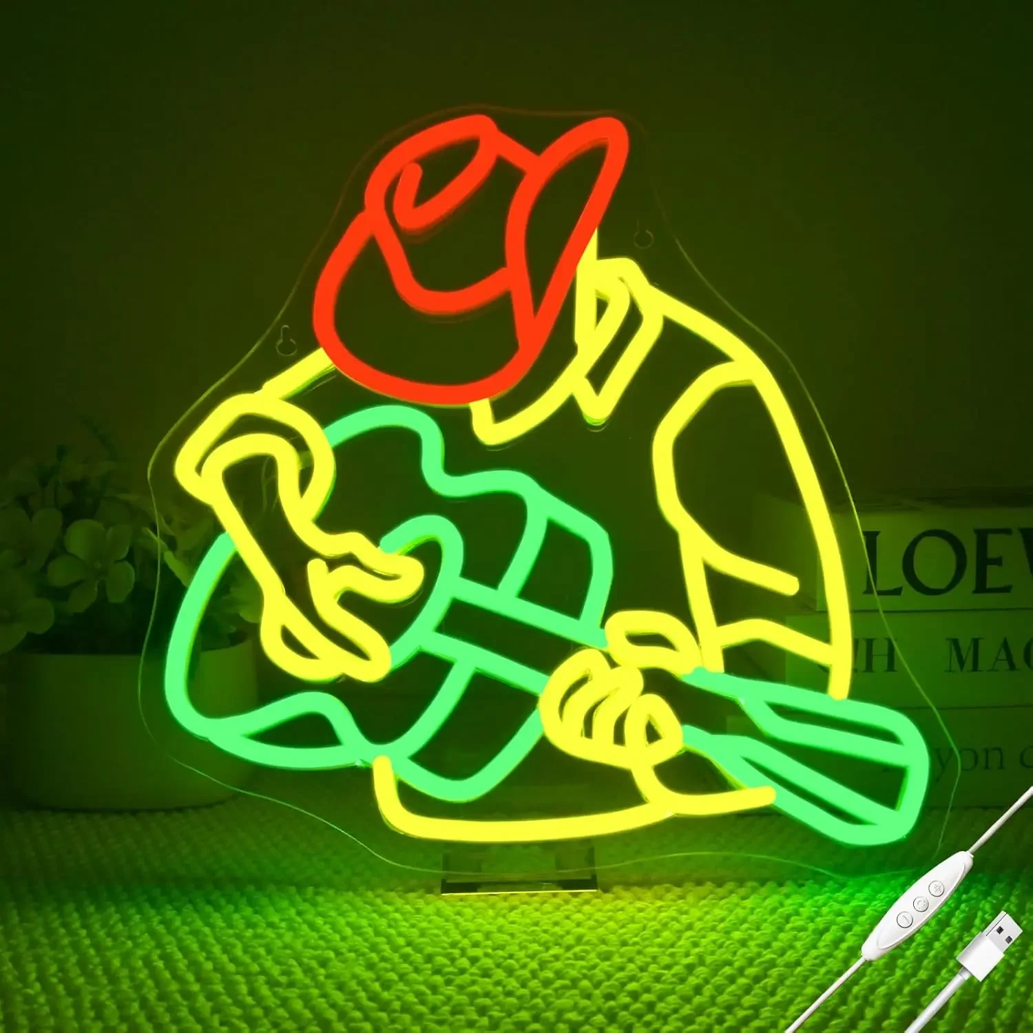 

Cowboy Playing Guitar Neon Sign Dimmable USB Powered for Wall Decor Western-Style Cowboy Folk Music Lovers Western Bar Man Cave