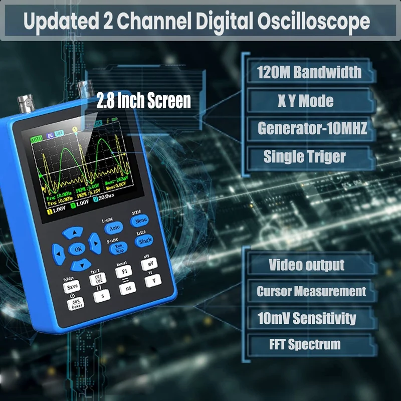 DSO2512G Oscilloscope - 2-In-1 Digital Oscilloscope & DDS Signal Generator, 120Mhz Bandwidth 500Msa/S Sampling Rate