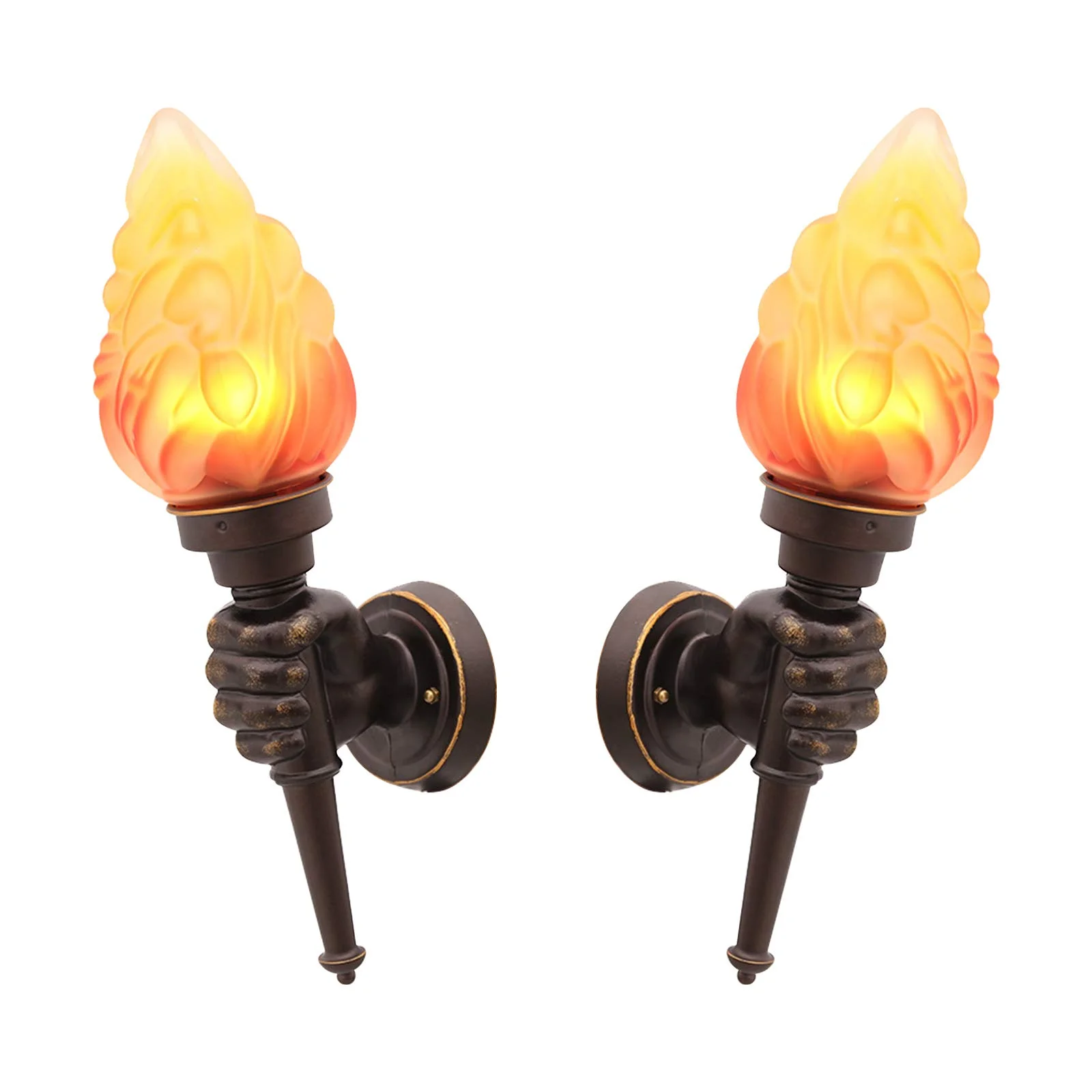 

Pack of 2 Rustic Outdoor Wall Light LED Torch Wall Light Outdoor Flame Lamp E27 Flame Effect Glass Lampshade for Garden