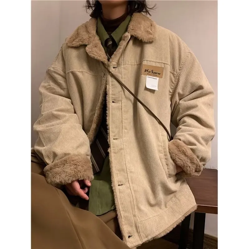 Jaqueta masculina de inverno de veludo de lã 2024 parka jaquetas acolchoadas masculinas blusão jaquetas de inverno roupas retrô japonesas