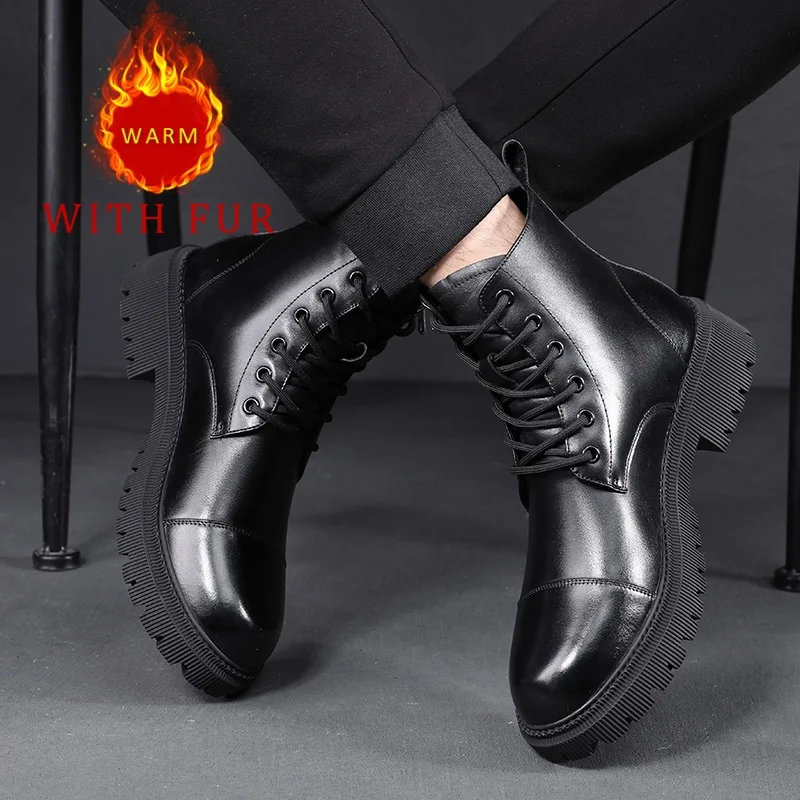 

Men's Black boots High quality minimalist autumn and winter styles Work and office Outdoor autumn and winter leather shoes