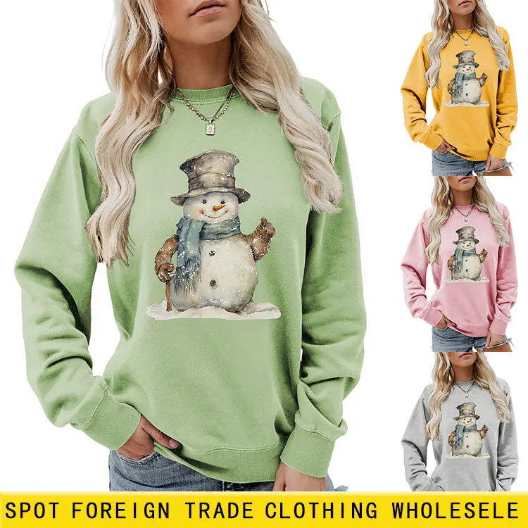 Autumn Winter Women's Sweatshirt Thicken Female Cartoon Snowman Printed Casual Pullovers Tops Women's Loose Jackets Coat