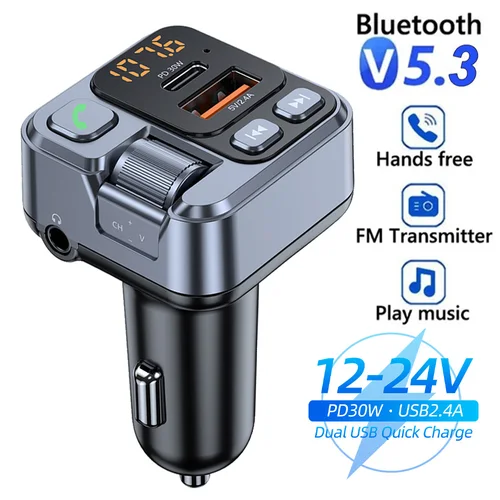 Receptor Bluetooth para coche, USB U, lectura de disco PD20w, carga rápida, pantalla Digital, adaptador de teléfono móvil para coche, transmisor FM para teléfonos móviles