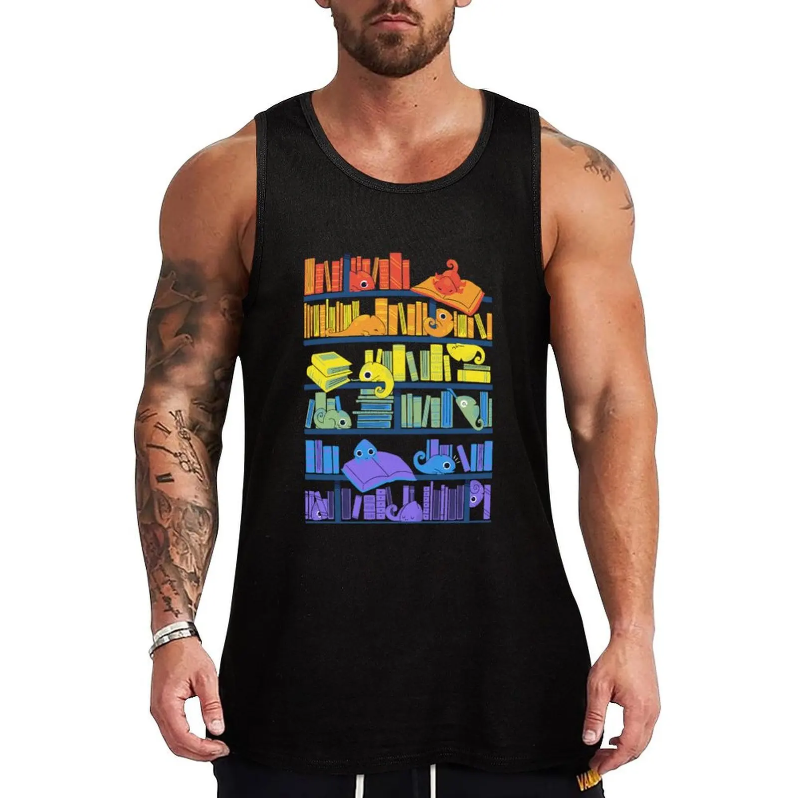 

Chameleon's Library Tank Top Vintage Graphic Tank Top Retro Print Sleeveless Tee