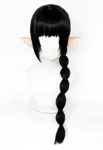 ShadowHeart Cosplay Wig Long Black With Ears Heat Resistant Synthetic Hair Halloween Party Wigs + Wig Cap