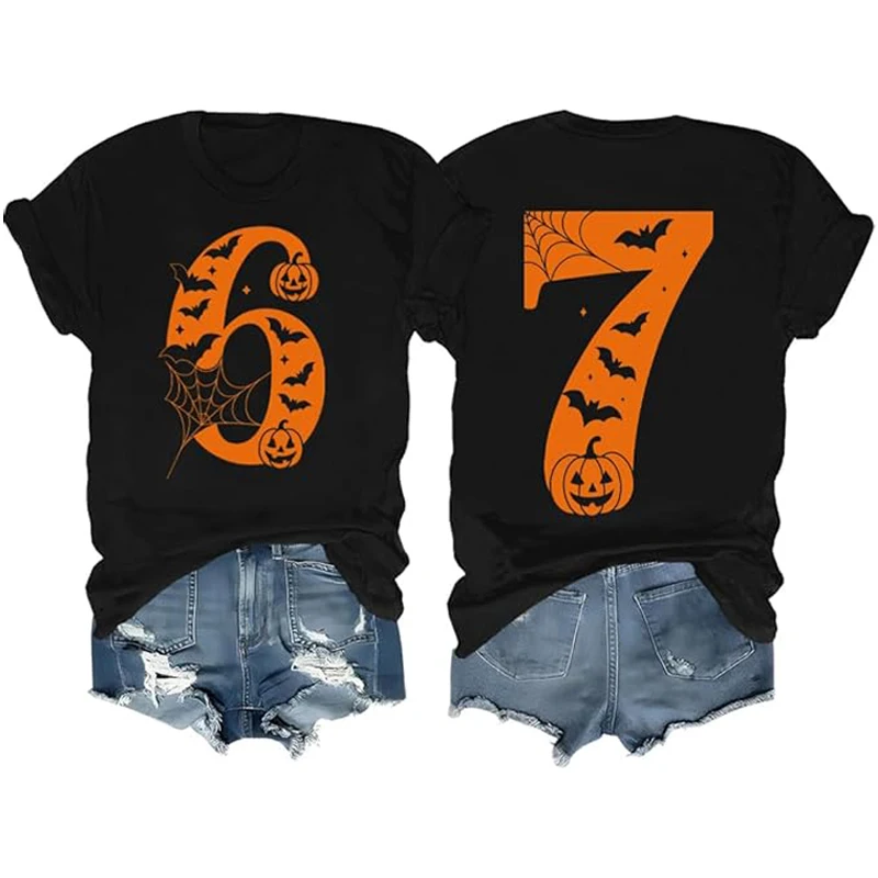 

Рубашка 6, 7, футболка «Шесть семь» на Хэллоуин, футболка с дизайном «Мем» 6-7, футболки унисекс с короткими рукавами на Хэллоуин для пар