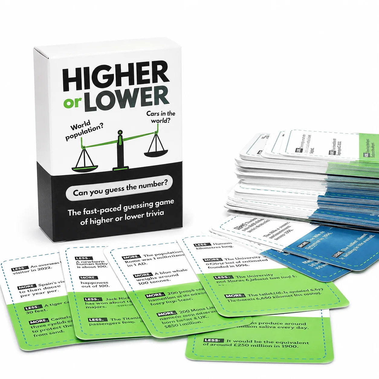 

100 pcs cards Higher or Lower Trivia Card Game Fast Paced Guessing Game With Question Cards Compare Facts Knowledge Challenge Tr