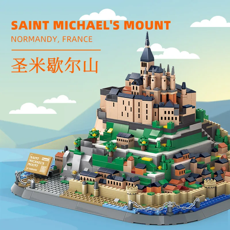 1392pcs World Architecture Series Normandy Mont Saint-Michel Model Building Blocks Display Piece France Manche Assembly Kit