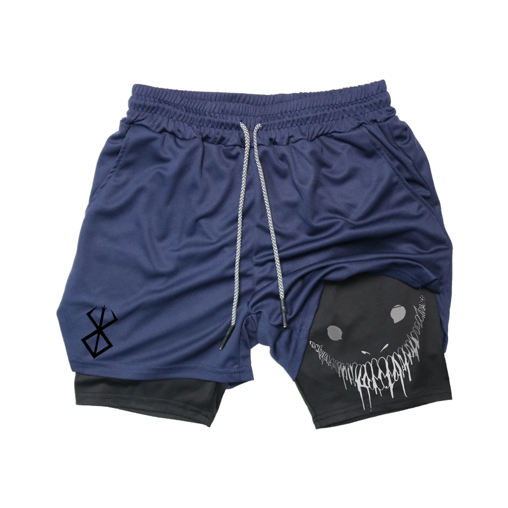 Anime Berserk Running Shorts Men Fitness Gym Training 2 in 1 Sports shorts Quick Dry Workoutjogging Double Deck summer