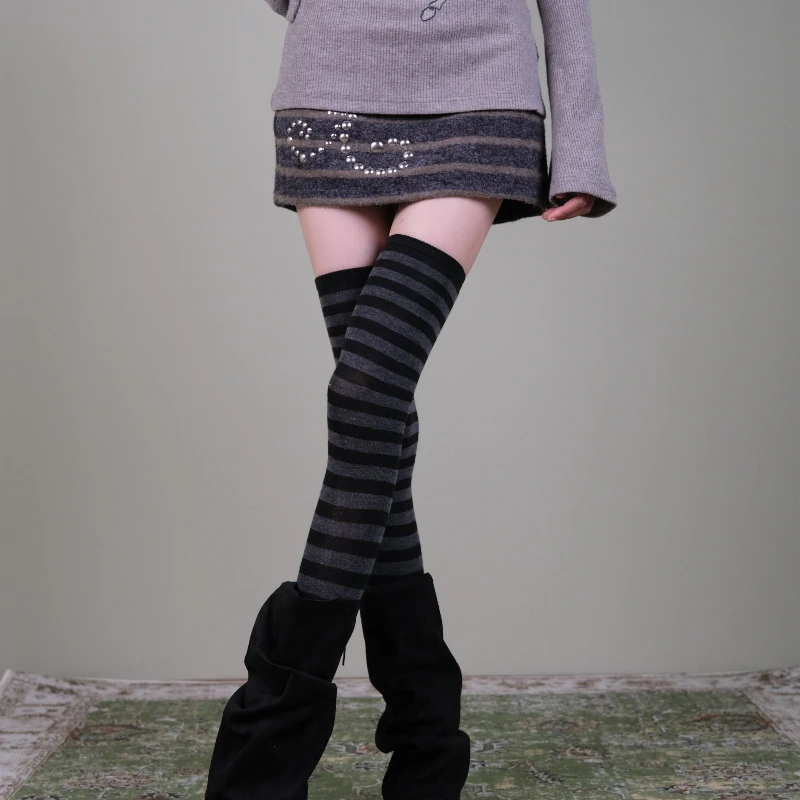 Retro Japanese Striped Women's Knee Over Socks Anime Cosplay Classic Thigh Socks Holiday Party Daily Punk Style Pile Socks
