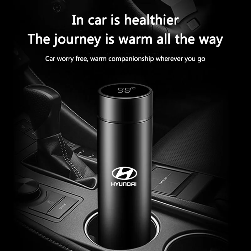 Car Portable Coffee Thermos Car Smart Stainless Steel Insulation Cup For Hyundai i30 i40 ix 35 Coupe Tucson Sonata Elantra Kona