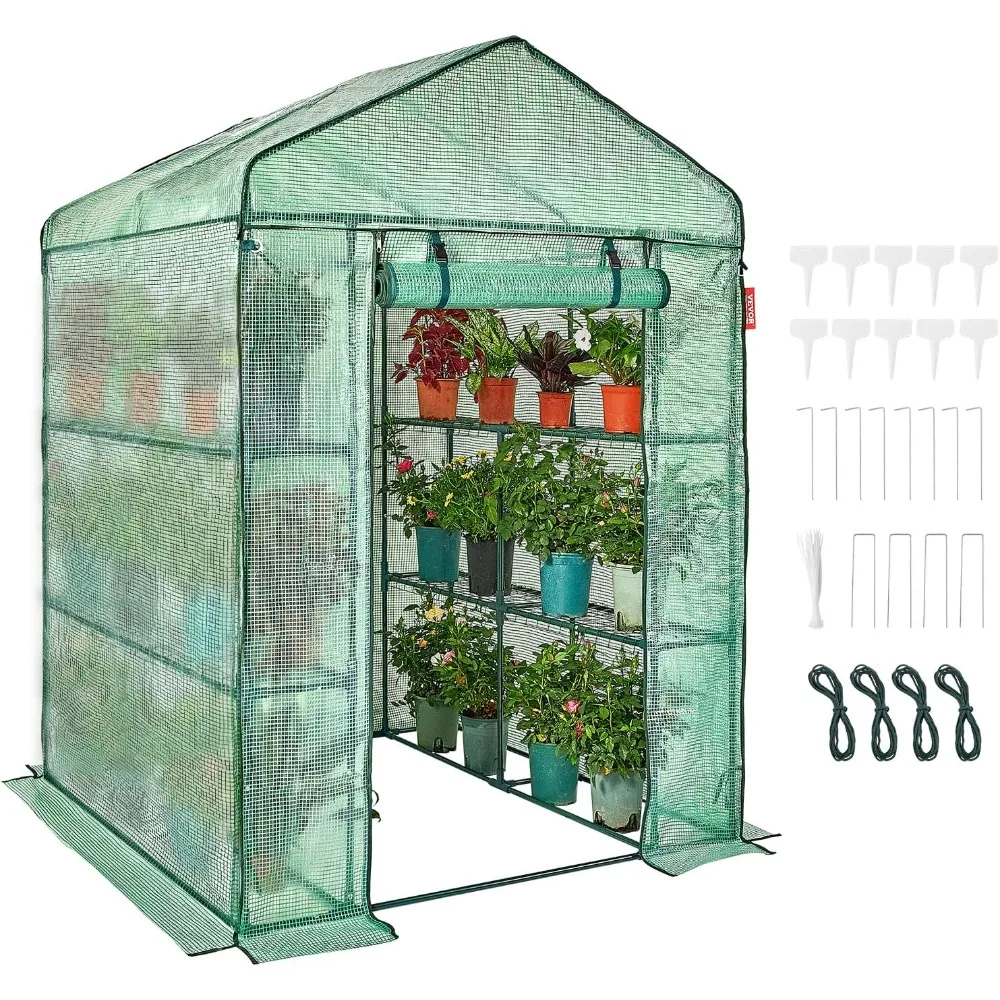 

Walk-in Green House, 55.5 x 55.5 x 78.7 inch, Portable Greenhouse with Shelves, High Strength PE Cover with Roll-up Zipper