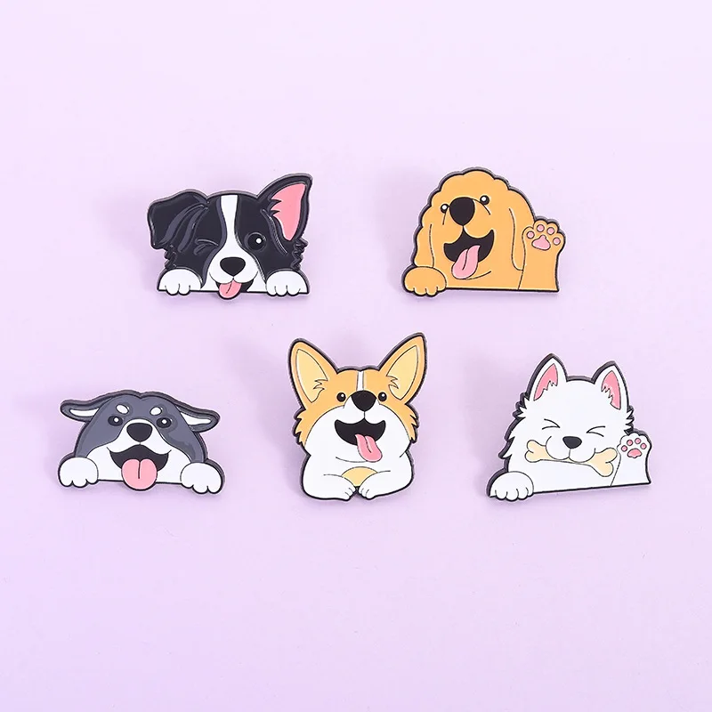 Hot Selling Cute Dog Brooches Creative Cartoon Animal Series Metal Badge Casual Commute Gift Pin for DIY Bag Clothes Decoration