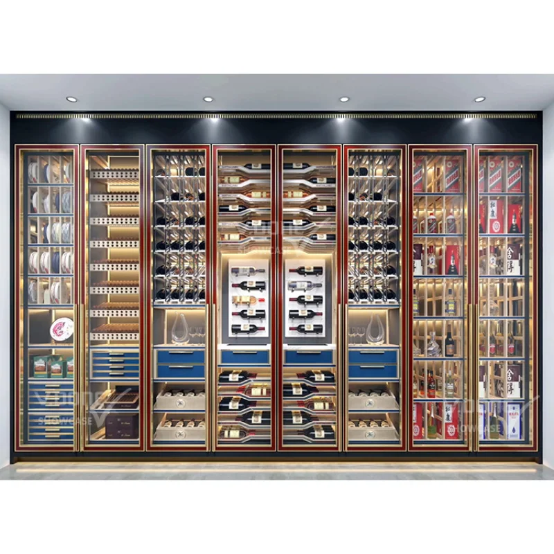 custom.Commercial stainless steel wine cabinet whiskey thermostat bar counter wine cellar rack refrigerator cooler liquor displa